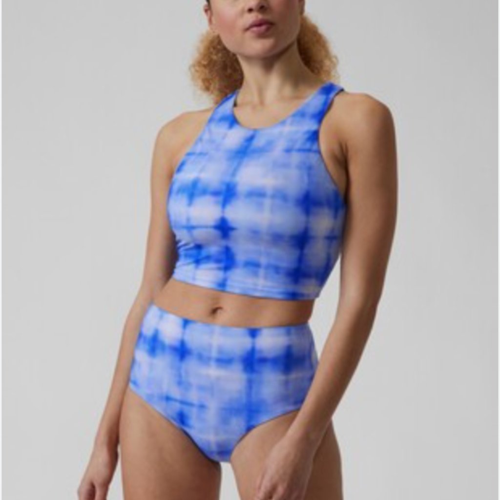 Womens Athleta Conscious Crop Blue Tie Dye High Neck Bikini Top Medium D-Dd